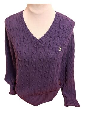 Duck Head Vintage Cable-knit Cotton V-neck Sweater Purple Preppy